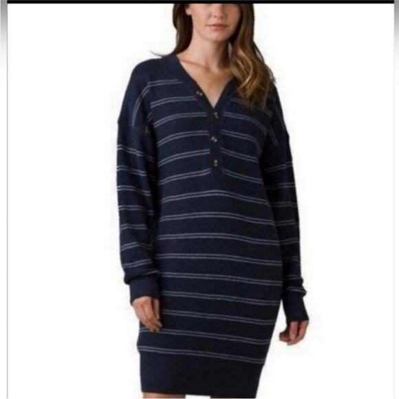 NEW with tags Prana Blue and White Milani Henley Sweater Dress Medium, MSRP $109 - Picture 1 of 11